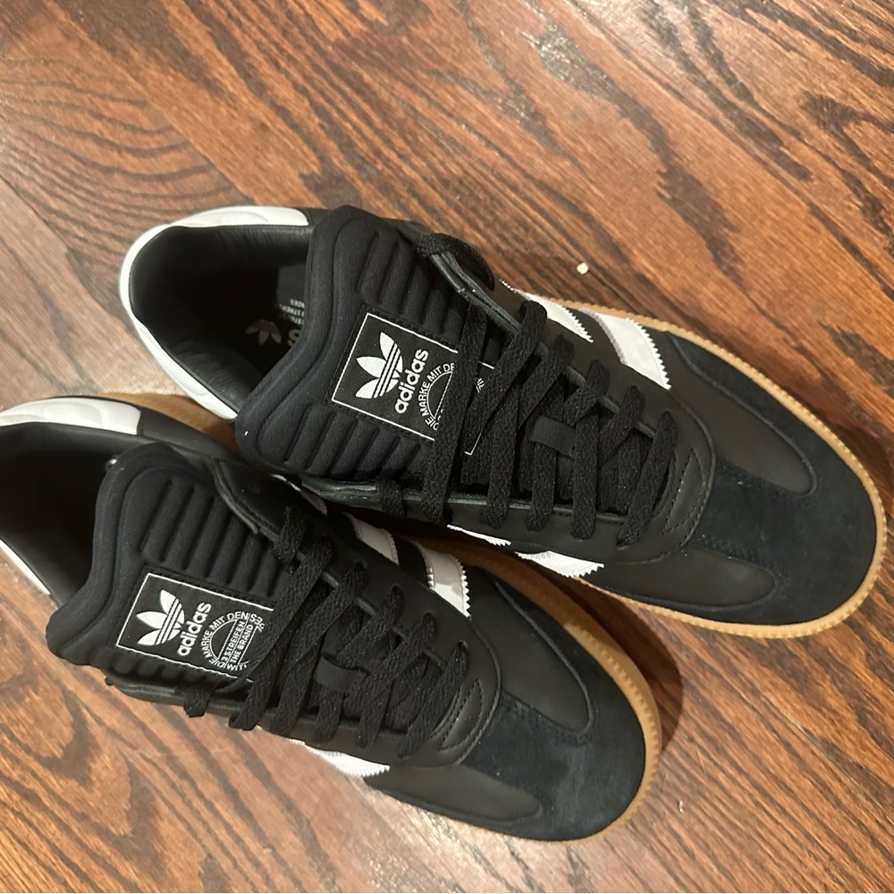 SOLD - Adidas Men's Black and White Samba Sneakers with Gum Sole